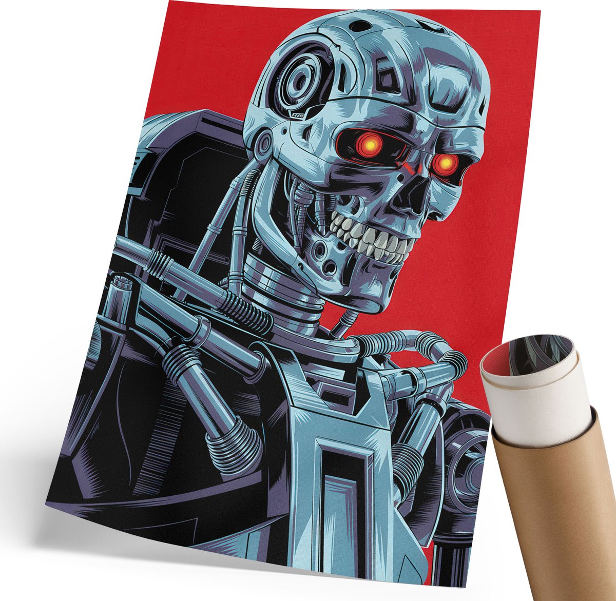 Coloray Canvas Poster Polycanvas - Futuristische Robot, Illustratie - 210 x 297 mm - Rood Patroon - Rechthoek - Kunstposter - Woonkamer, Slaapkamer, Kantoor - Popcultuur