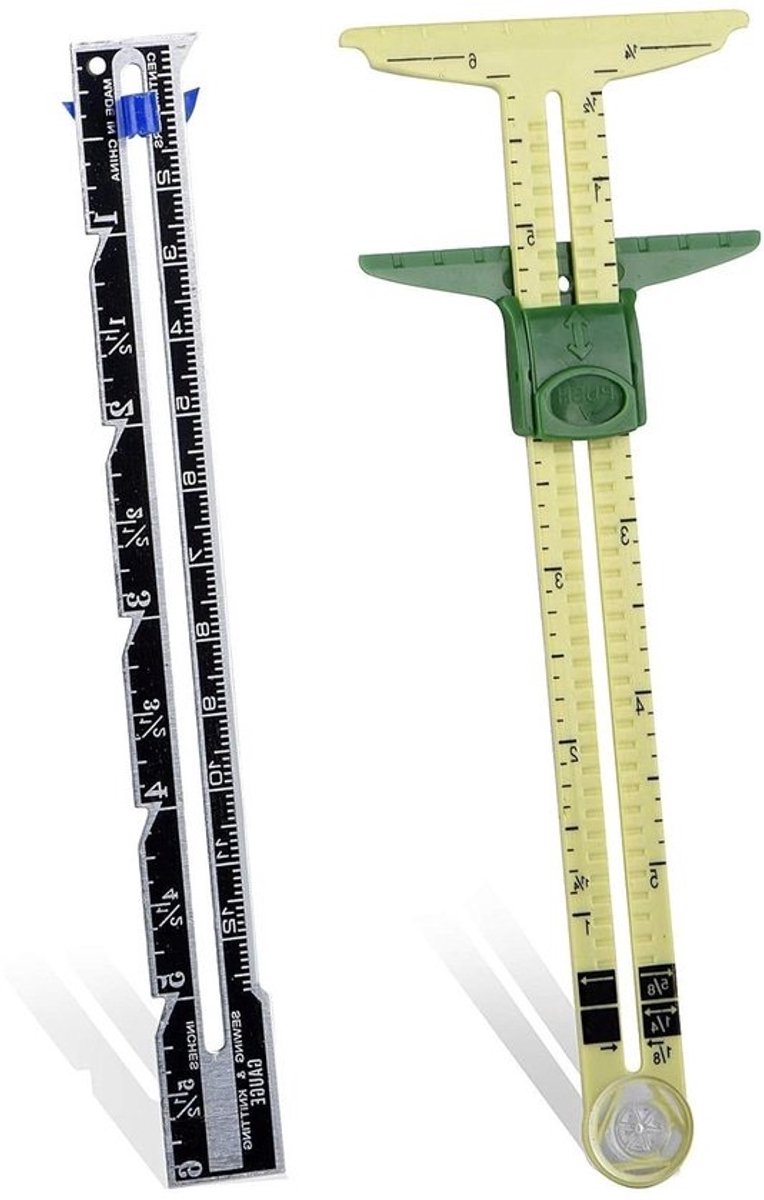 Glijdende Meter Naaigereedschap - Meetliniaal Quilten - Stof Markeren - 5-in-1 Functie - 2 stuks - Groen