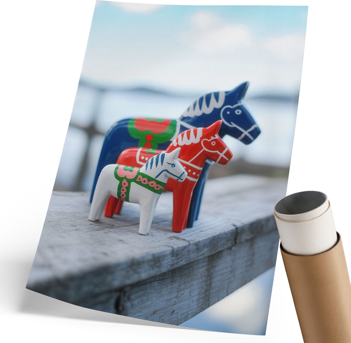Coloray Canvas Poster Polycanvas - Kleurrijke Paarden, Fotografie - 210 x 297 mm - Blauw Patroon - Rechthoek - Decoratieve poster - Woonkamer, Slaapkamer, Kantoor - Klassiek