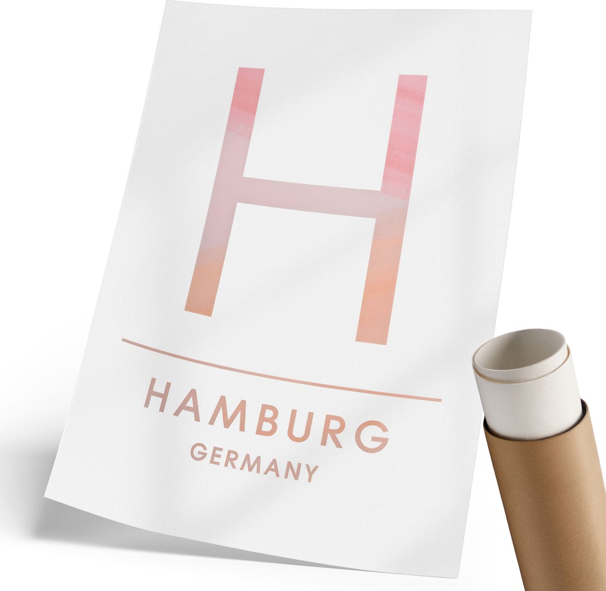 Coloray Polycanvas Poster - H Staat Voor Hamburg, Typografie - 210 x 297 mm - Roze Wanddecoratie - Rechthoek - Muurdecoratie - Woonkamer, Slaapkamer, Kantoor - Modern