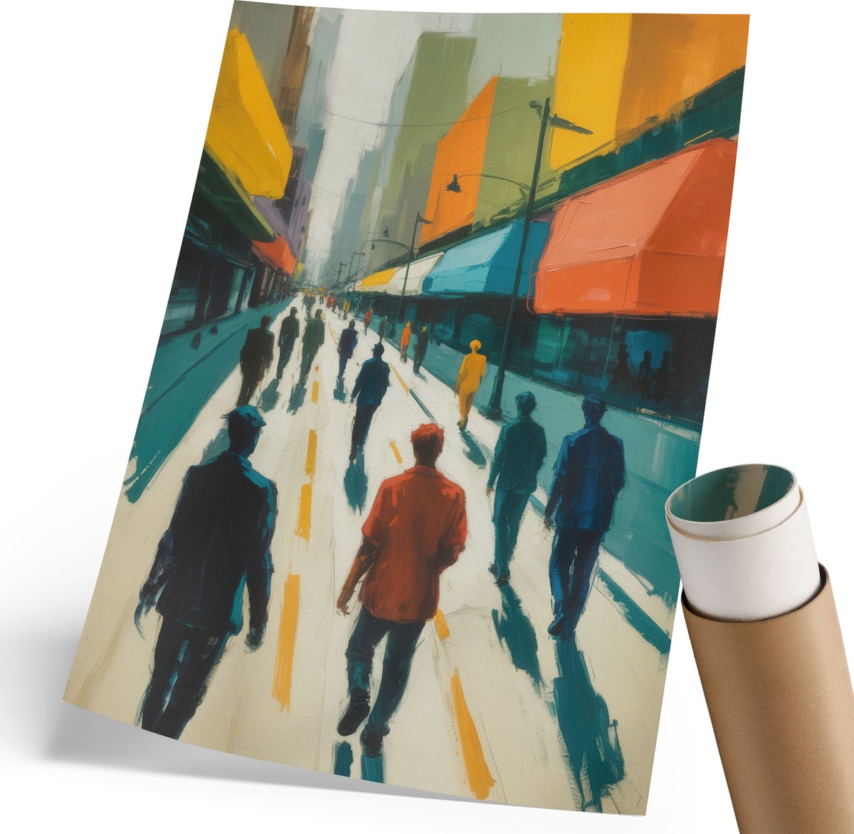 Coloray Polycanvas Poster - Stadsdrukte, Schilderen - 210 x 297 mm - Geel Wanddecoratie - Rechthoek - Decoratieve poster - Woonkamer, Slaapkamer, Kantoor - Expressief