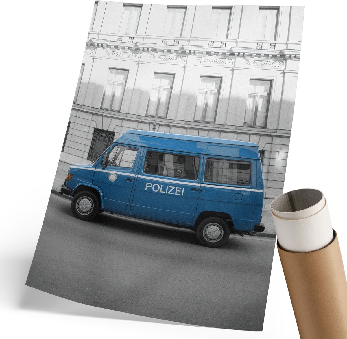 Coloray Canvas Poster Polycanvas - Politieauto, Fotografie - 210 x 297 mm - Blauw Poster - Rechthoek - Muurdecoratie - Woonkamer, Slaapkamer, Kantoor - Modern