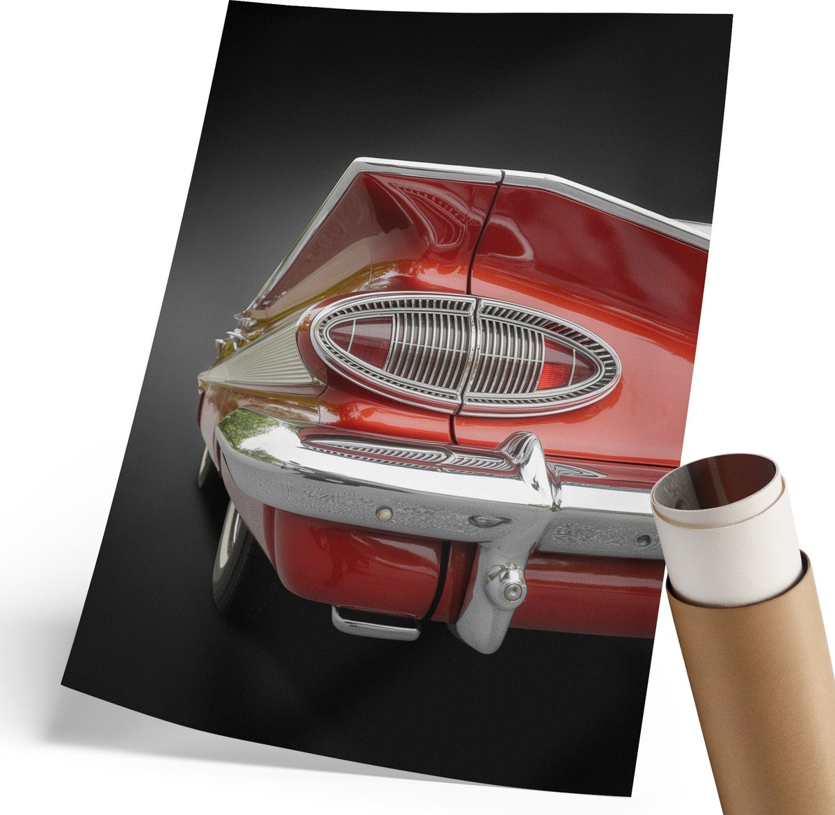Coloray Polycanvas Wandposter - Rode Auto, Fotografie - 210 x 297 mm - Rood Poster - Rechthoek - Muurkunst - Woonkamer, Slaapkamer, Kantoor - Vintage