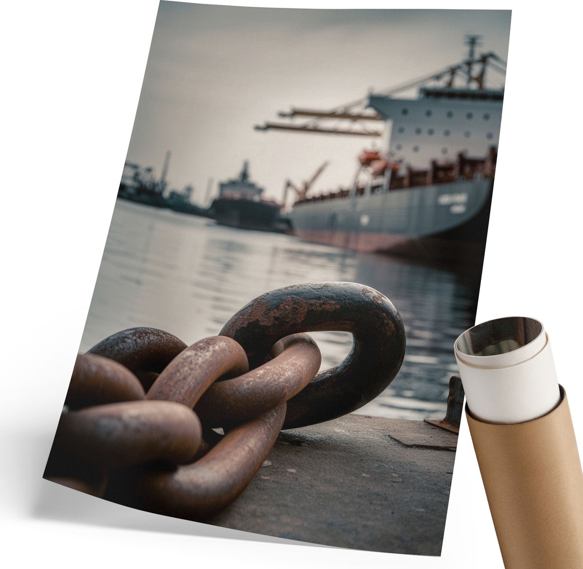 Coloray Polycanvas Poster - Industriële Haven, Fotografie - 210 x 297 mm - Bruin Wanddecoratie - Rechthoek - Decoratieve poster - Woonkamer, Slaapkamer, Kantoor - Industrieel