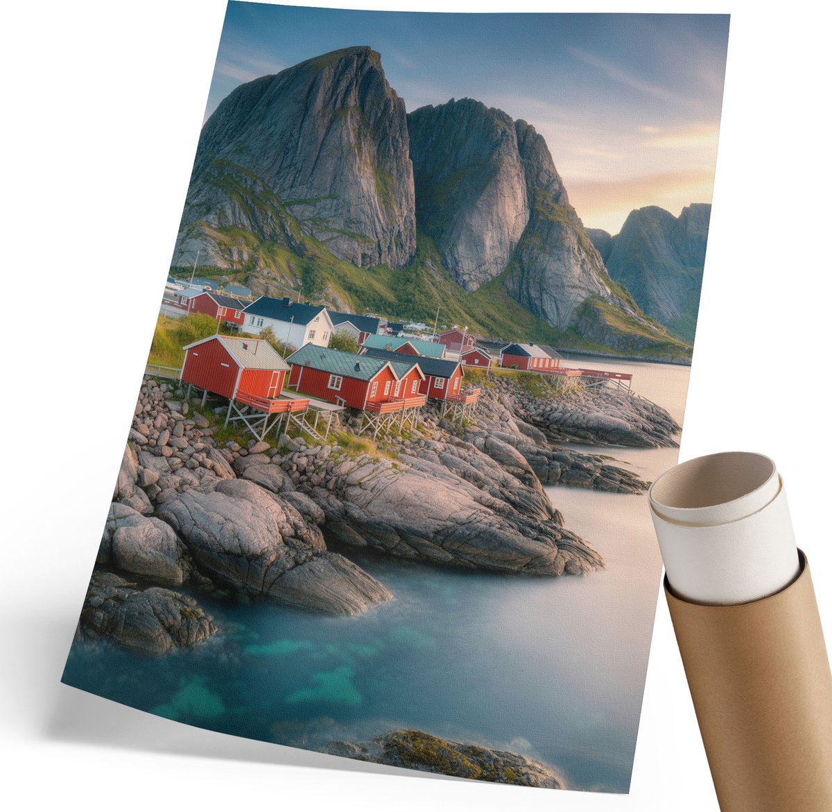 Coloray Polycanvas Wandposter - Bergnederzetting, Fotografie - 210 x 297 mm - Groen Patroon - Rechthoek - Wandkunstwerk - Woonkamer, Slaapkamer, Kantoor - Klassiek