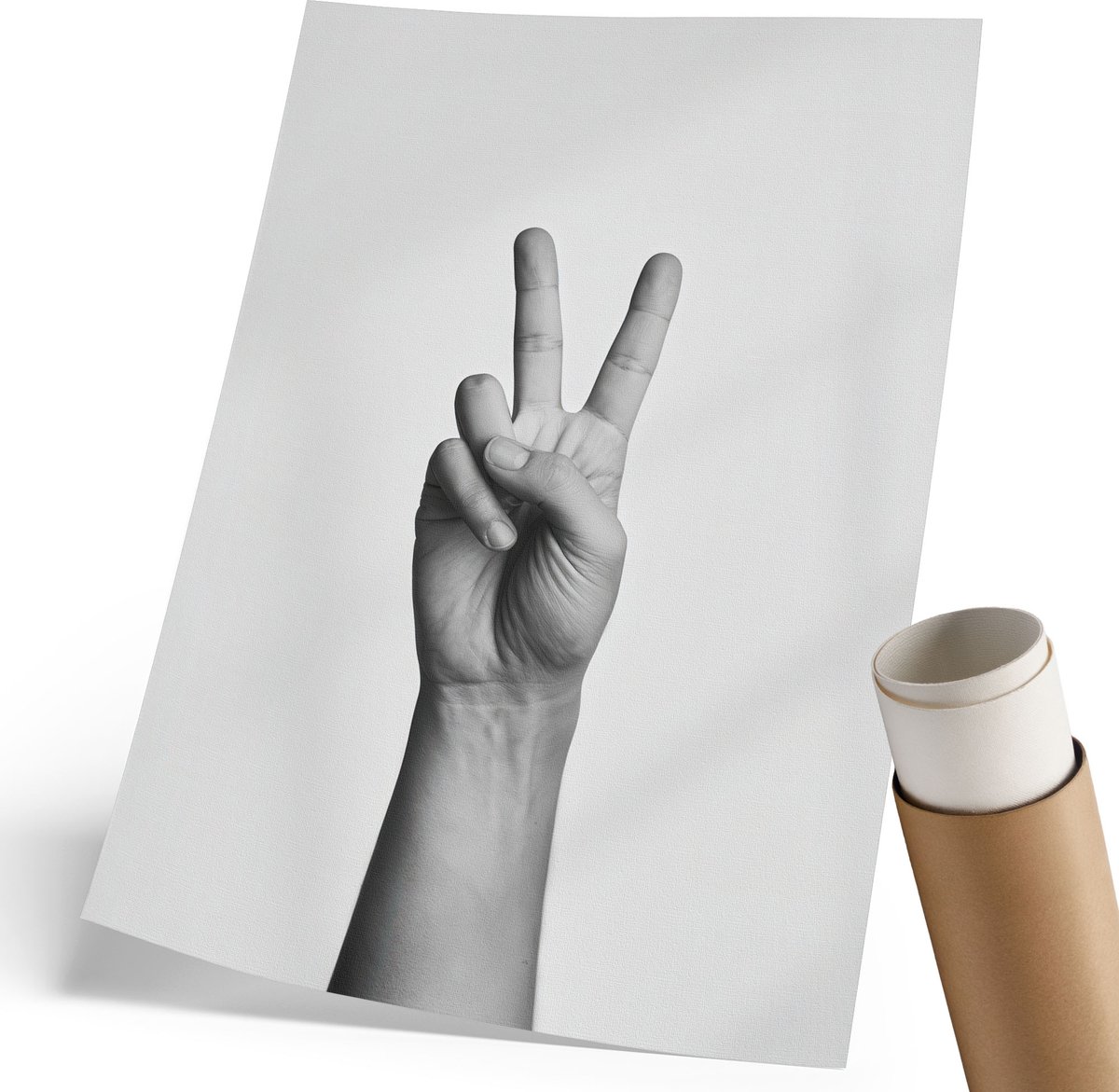 Coloray Canvas Poster Polycanvas - Een Vredesgebaar, Fotografie - 210 x 297 mm - Zwart-wit Patroon - Rechthoek - Decoratieve poster - Woonkamer, Slaapkamer, Kantoor - Minimalist