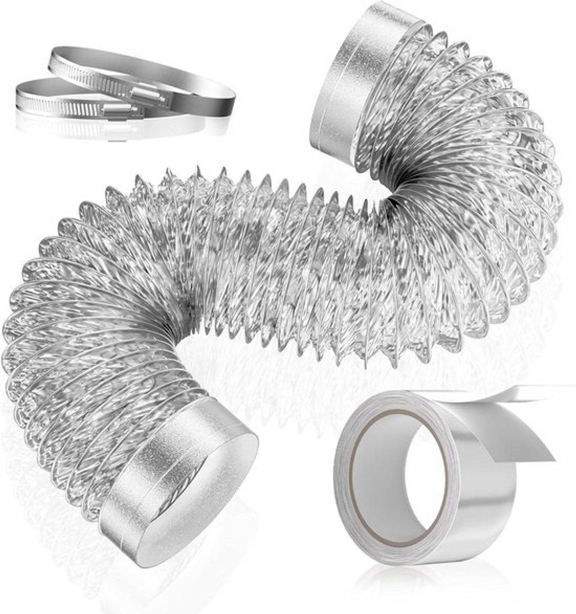Ventilatieslang Droger - Afvoerslang Aluminium - Droger Lucht Afvoeren - Extra Dikke Isolatie - 4 inch 5FT - Zilver