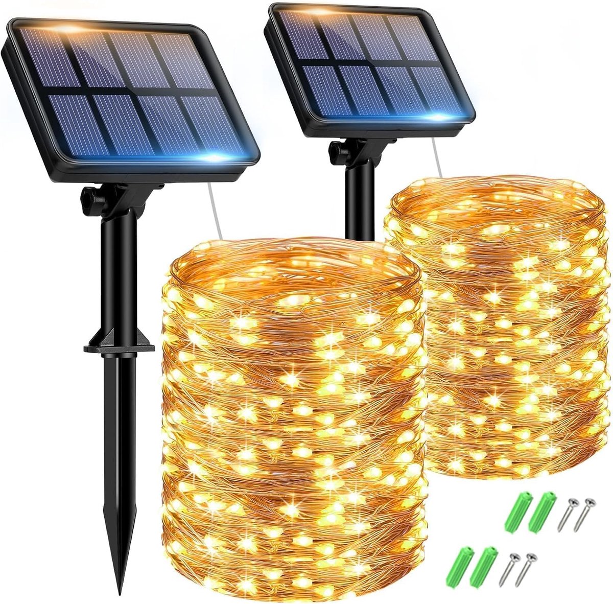 Lichtsnoer 15m - 150 LED - Op Zonne-energie - IP65 Waterdicht - 8 Standen - Warmwit
