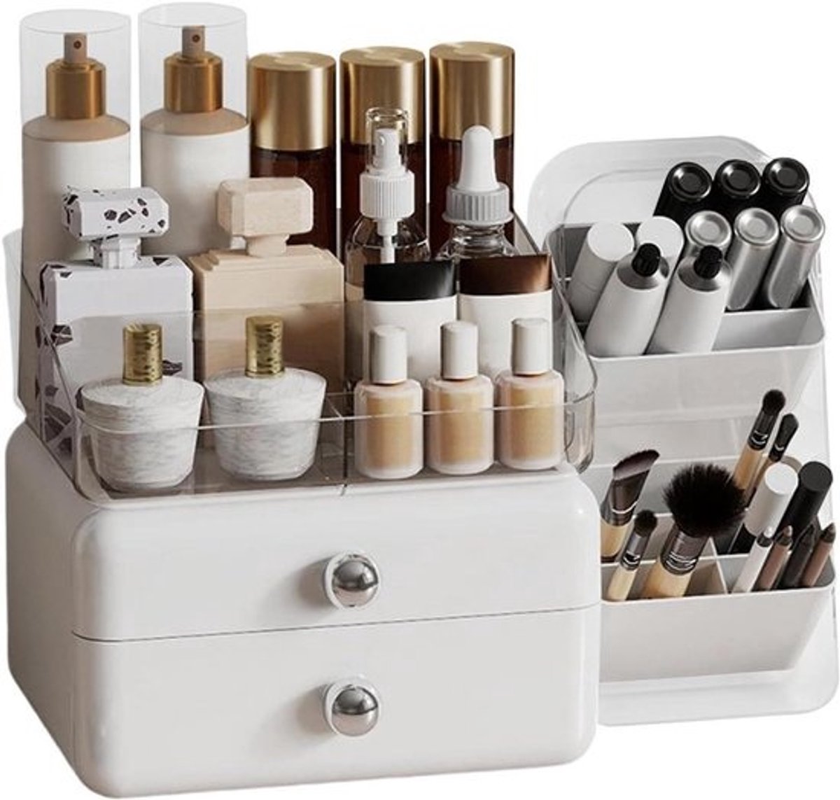 Cosmetische Organizerbox - Make-up Vitrine - Cosmetica Ordenen - Ingebouwd Borstelhoudersysteem - 188D x 248B x 188H cm - Wit
