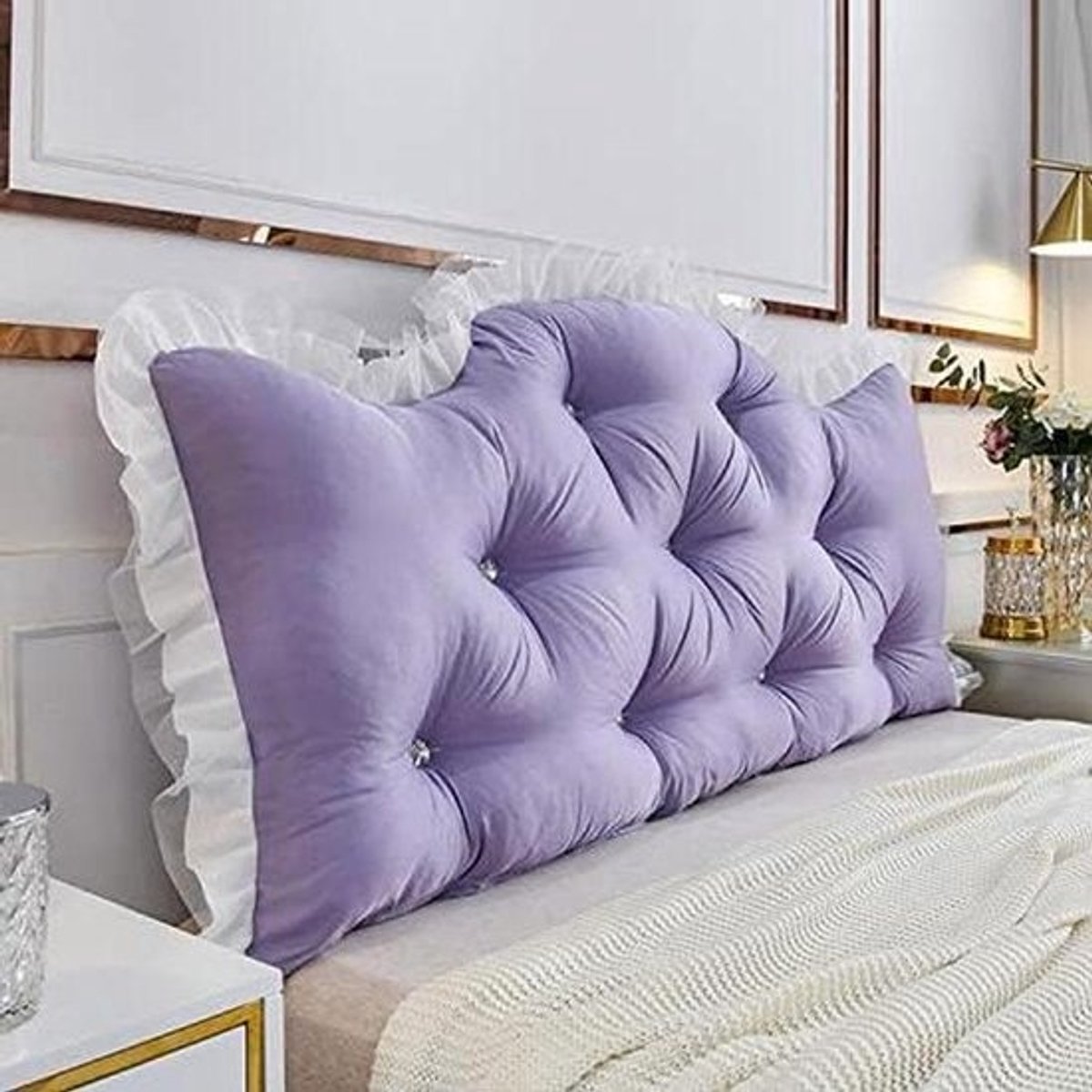 Wigkussen - Leeskussen Rugsteun - Ontspannen in Bed - Ergonomisch Ontwerp - 120 cm - Paars