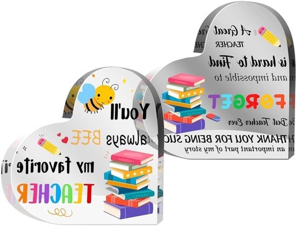 Bureau Decoratie - Tekst Plaat - Docent Waarderen - Hartvormig Design - 12x12 cm - Transparant