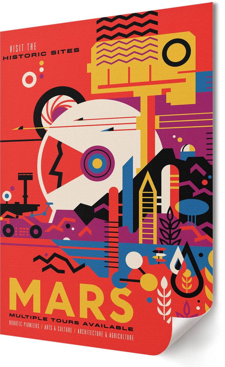 Coloray Polycanvas Wandposter - Reis Naar Mars, Illustratie - 420 x 594 - Rood Kunst - Rechthoek - Wandkunstwerk - Woonkamer, Slaapkamer, Kantoor - Popcultuur