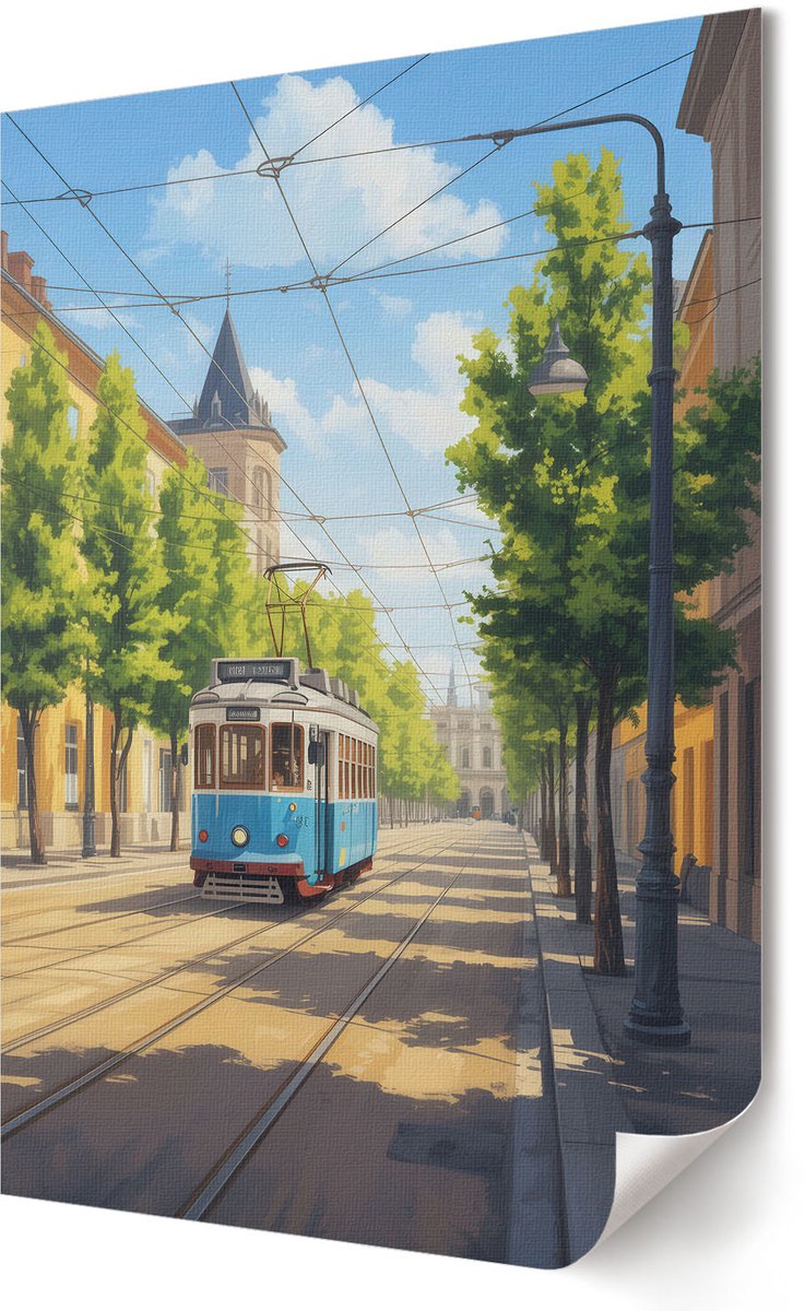 Coloray Polycanvas Wandposter - Stadslandschap, Illustratie - 420 x 594 - Groen Decoratie - Rechthoek - Interieurdecoratie - Woonkamer, Slaapkamer, Kantoor - Klassiek