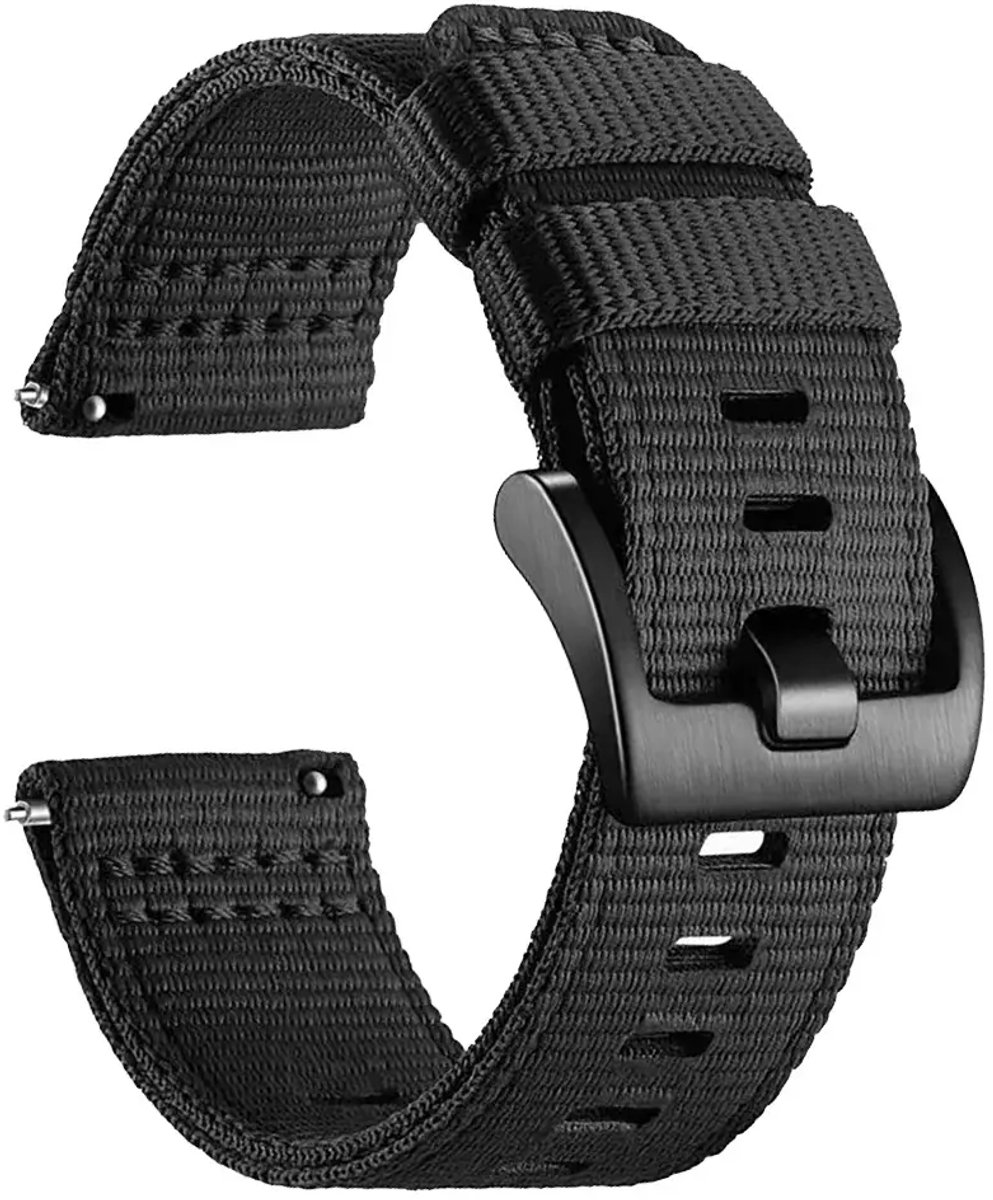 Strap-it Nylon bandje met gesp geschikt voor TicWatch Pro 5 Enduro / Coros Nomad / Coros Apex 4 46mm / Garmin Venu X1 - Zwart