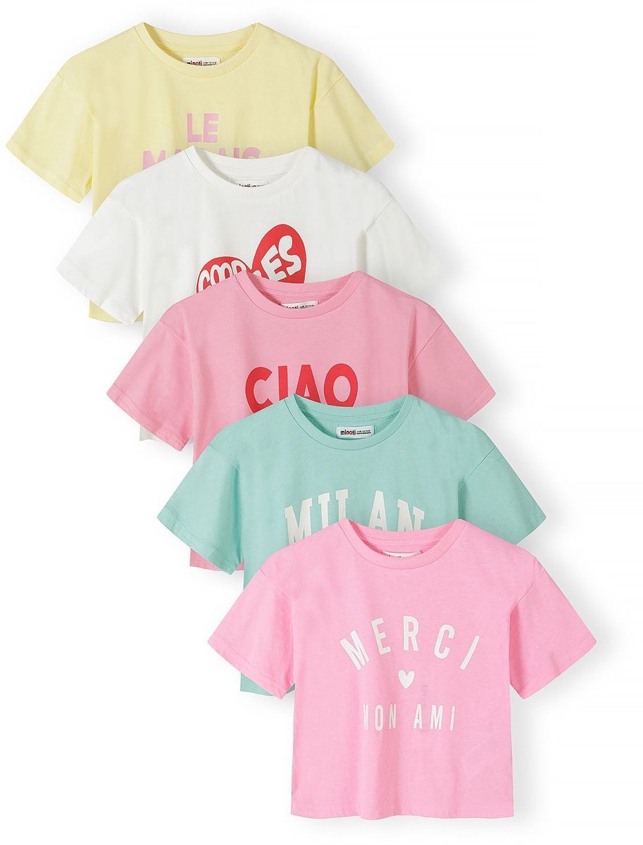 Minoti T-shirt meisjes 5-pack cropped grafische print - korte mouw