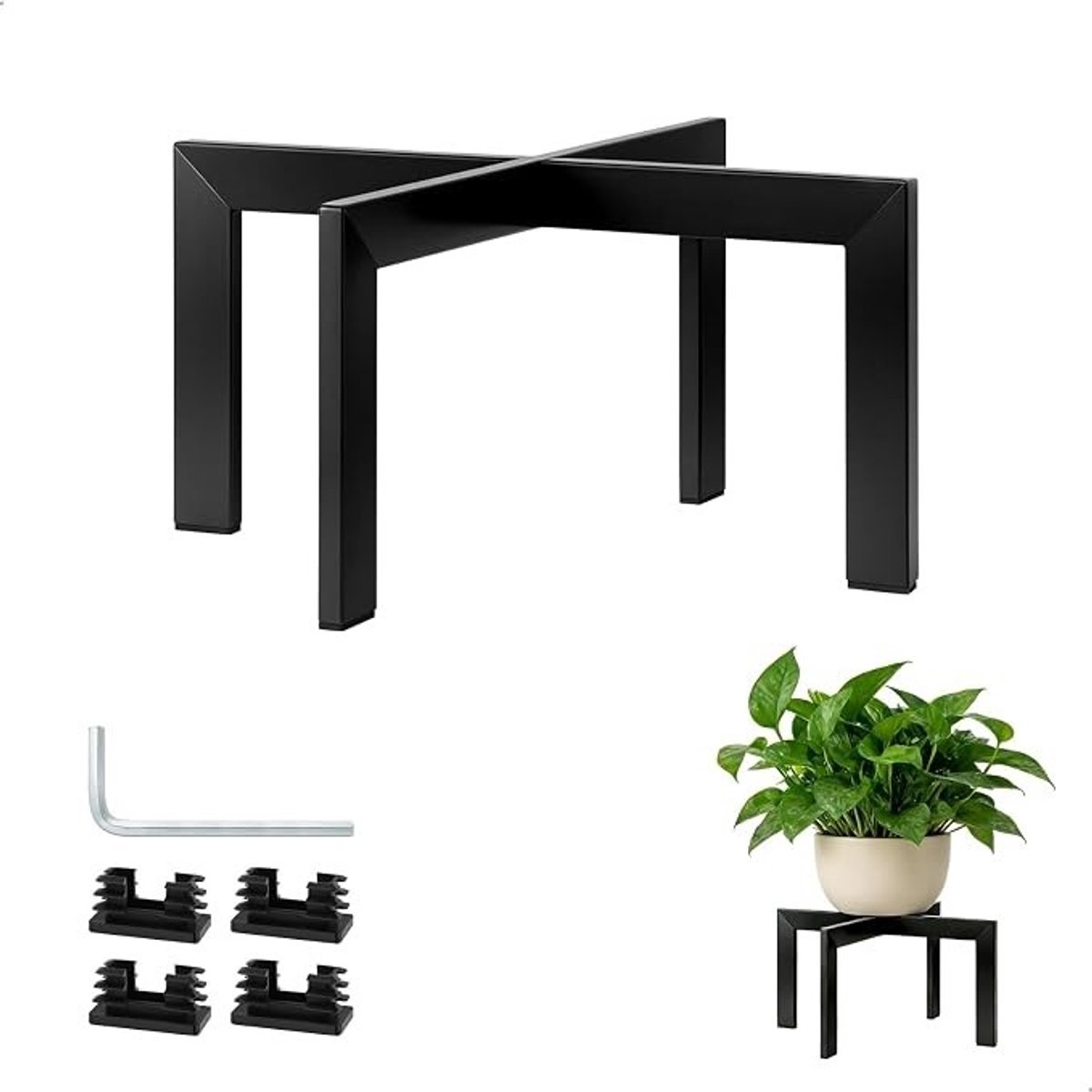 PolkaHome Plantenstandaard voor binnen, metaal, zwart, 19 cm, stabiel, voor bloempotten, woonkamer, balkon, tuin, eenvoudige montage