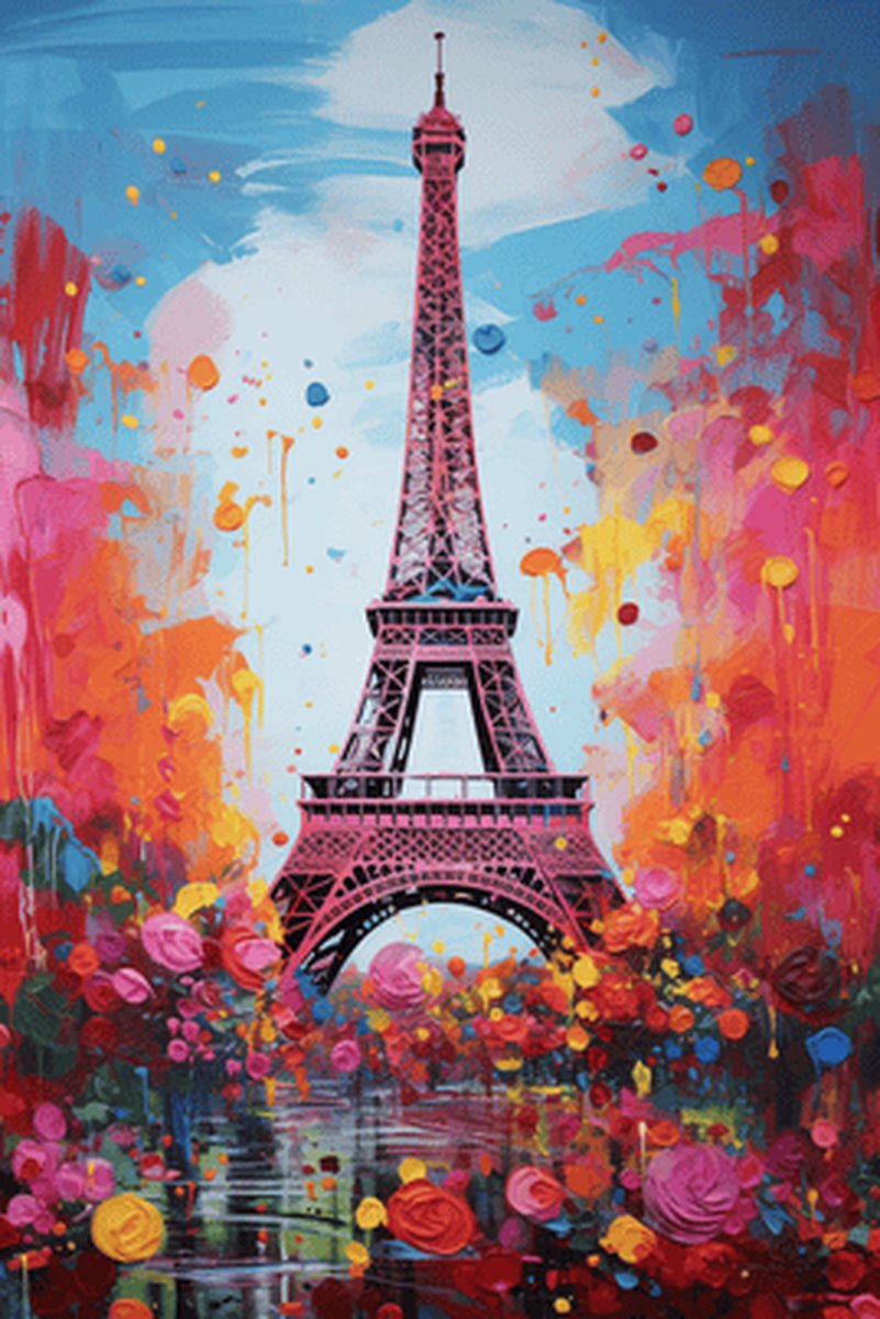 Parijs Poster - Eiffeltoren - Verfspetter - Stad - Aquarel - Pop Art - posters - formaat 70x100cm - Wanddecoratie - L1467CW