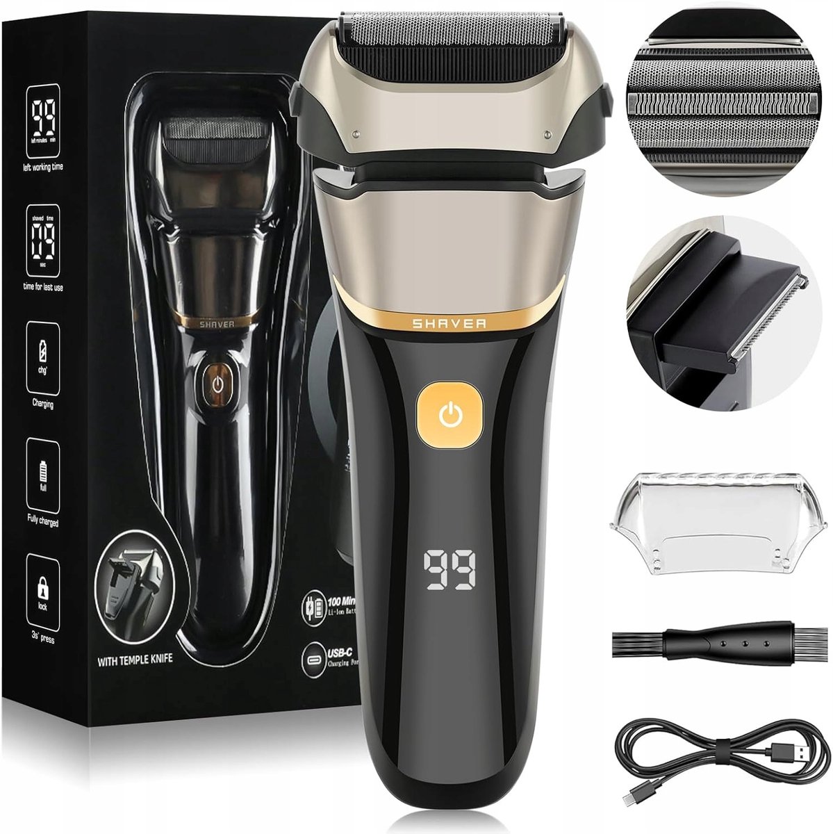 Merkloze Elektrische Scheerapparaat 2-in-1 met Trimmer & USB-C