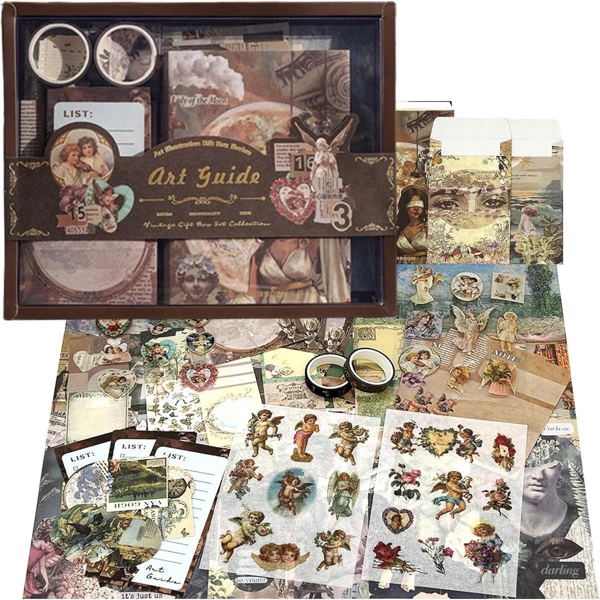 casalora - Bullet Journal Set - 143-delige set - DIY scrapbook cadeaus - Notitieboek - Accesoires - Stickers - Sjablonen - Washi Tape - Schrijfwaren - Geschikt voor tienermeisjes/kinderen - Bruine retro