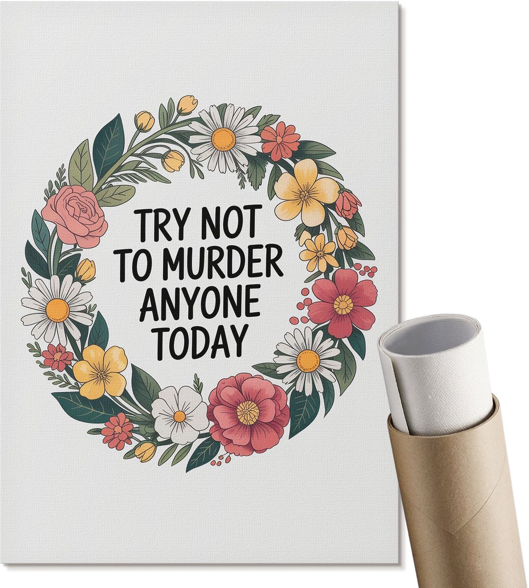 Coloray Canvas Poster Polycanvas - Bloemenhumor, Illustratie - A4 - Groen Patroon - Rechthoek - Muurdecoratie - Woonkamer, Slaapkamer, Kantoor - Humoristisch