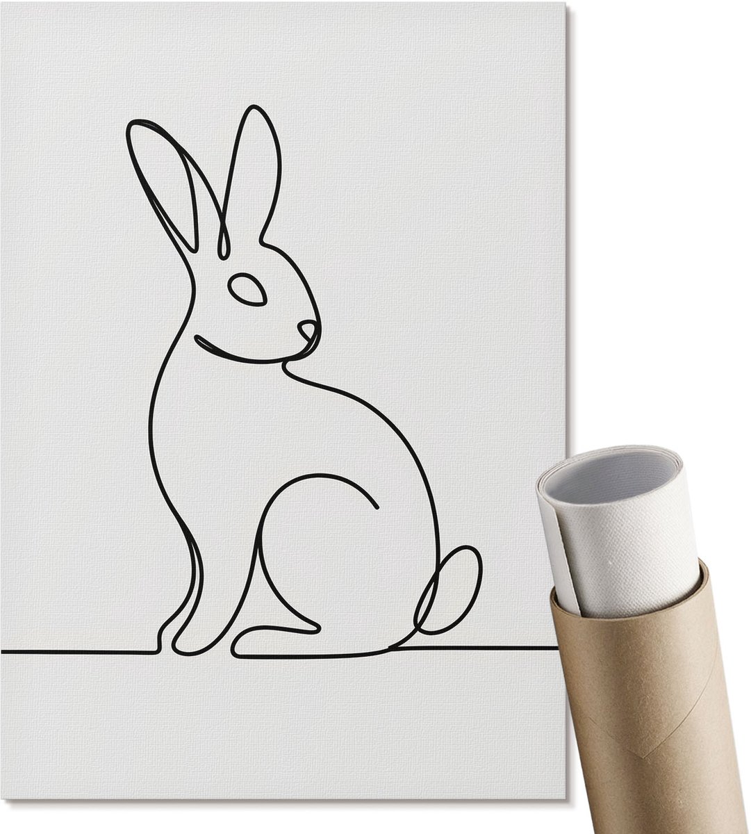 Coloray Polycanvas Poster - Konijnenomtrek, Lijntekening - A4 - Grijs Design - Rechthoek - Decoratieve poster - Woonkamer, Slaapkamer, Kantoor - Minimalist
