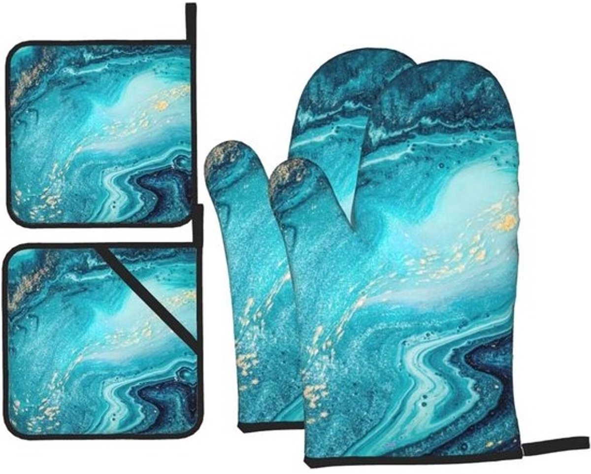 Ovenwanten en Pannenlappen Set - Keukenhandschoenen Hittebestendig - Veilig Koken - Dubbele Isolatie - 20.5 x 20.5 cm - Zwart