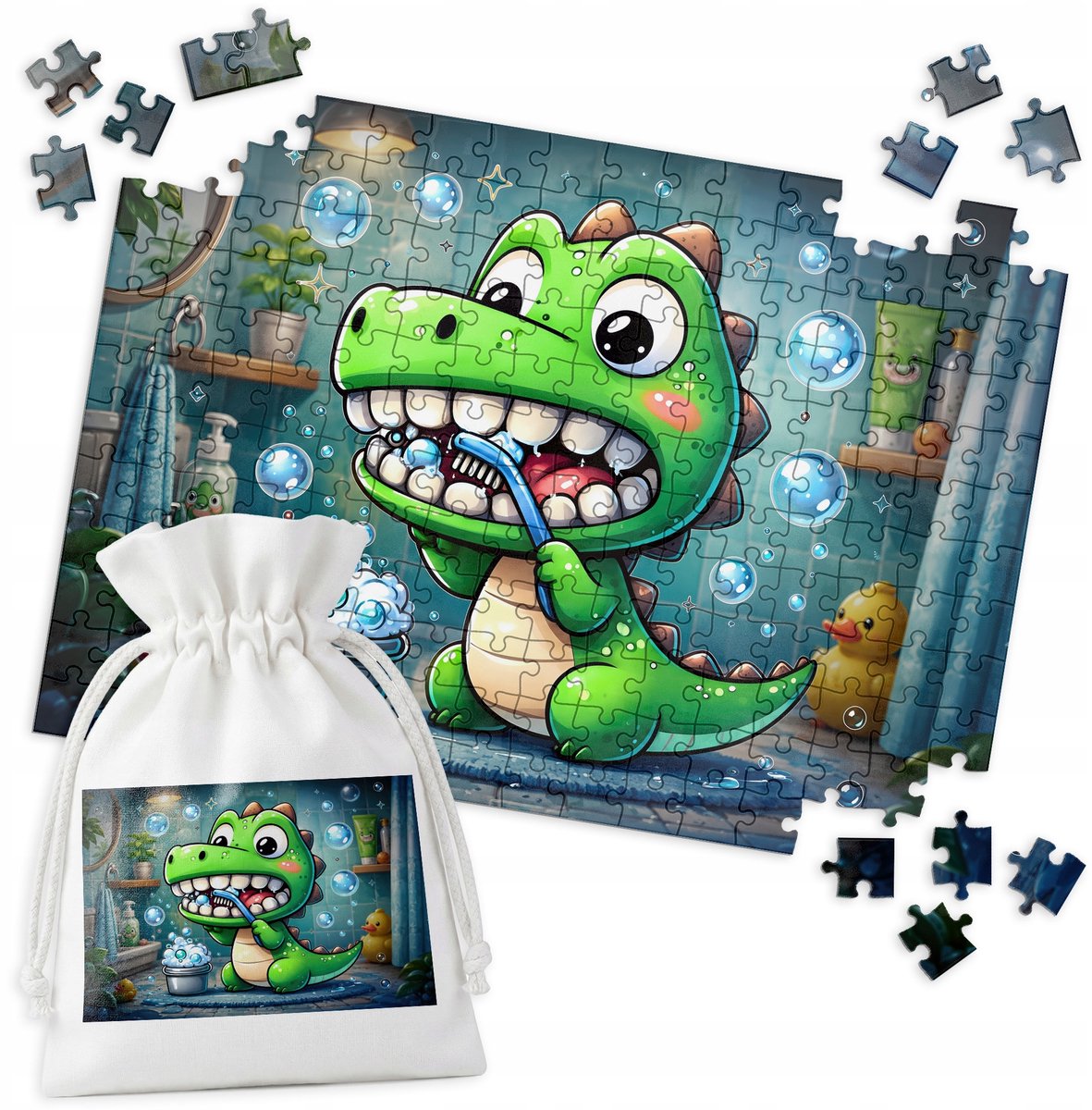 Dino Puzzel: Tandenpoetsen in Bad - 192 stukjes
