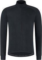 Zwart fietsshirt met lange mouwen, opstaande kraag en ritssluiting