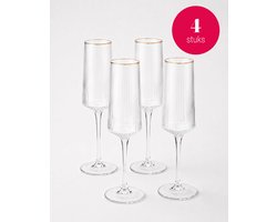 vtwonen Champagneglazen - Voor Champagne of Cava - Champagneflutes - Glazen set van 4 - met Gouden Rand - 300ml