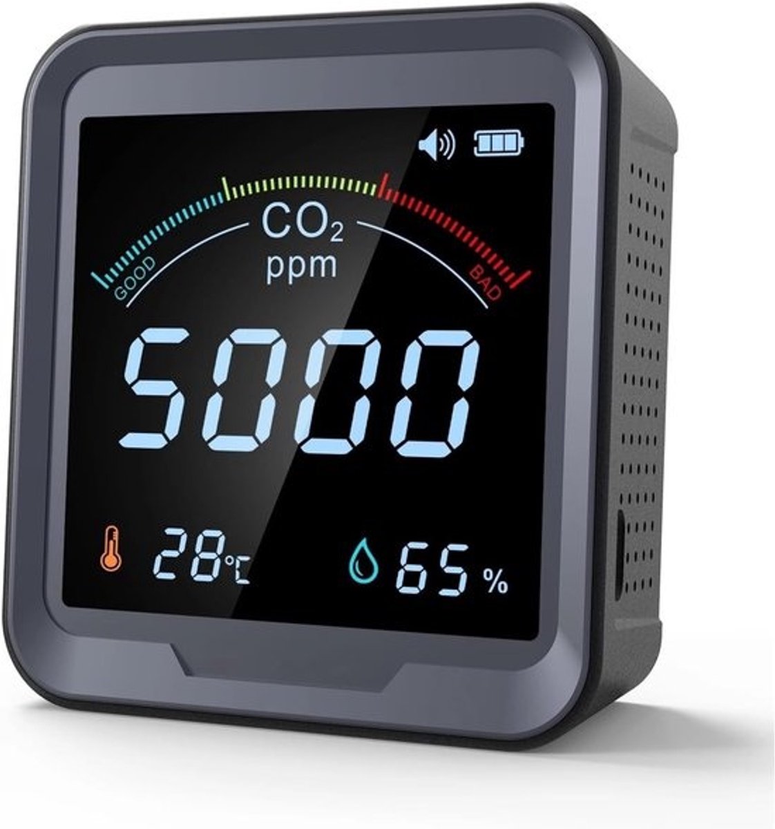 Luchtkwaliteitstester CO2 Meter - Luchtkwaliteit Monitor - Binnenlucht Kwaliteit - NDIR Sensor - 98x90x40 mm - Wit