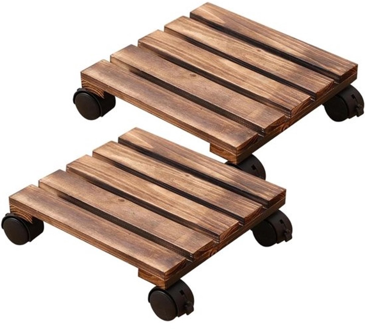 Plantenstandaard met Wielen - Bloempot Trolley - Planten Verplaatsen - Afsluitbare Zwenkwielen - 30 cm - Houtkleur