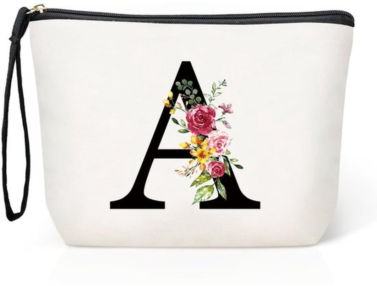 - Gepersonaliseerde make-uptas - Grote cosmetica tas - Perfect voor reizen - Reiscanvas - Cadeau voor dames - Mooie initialen