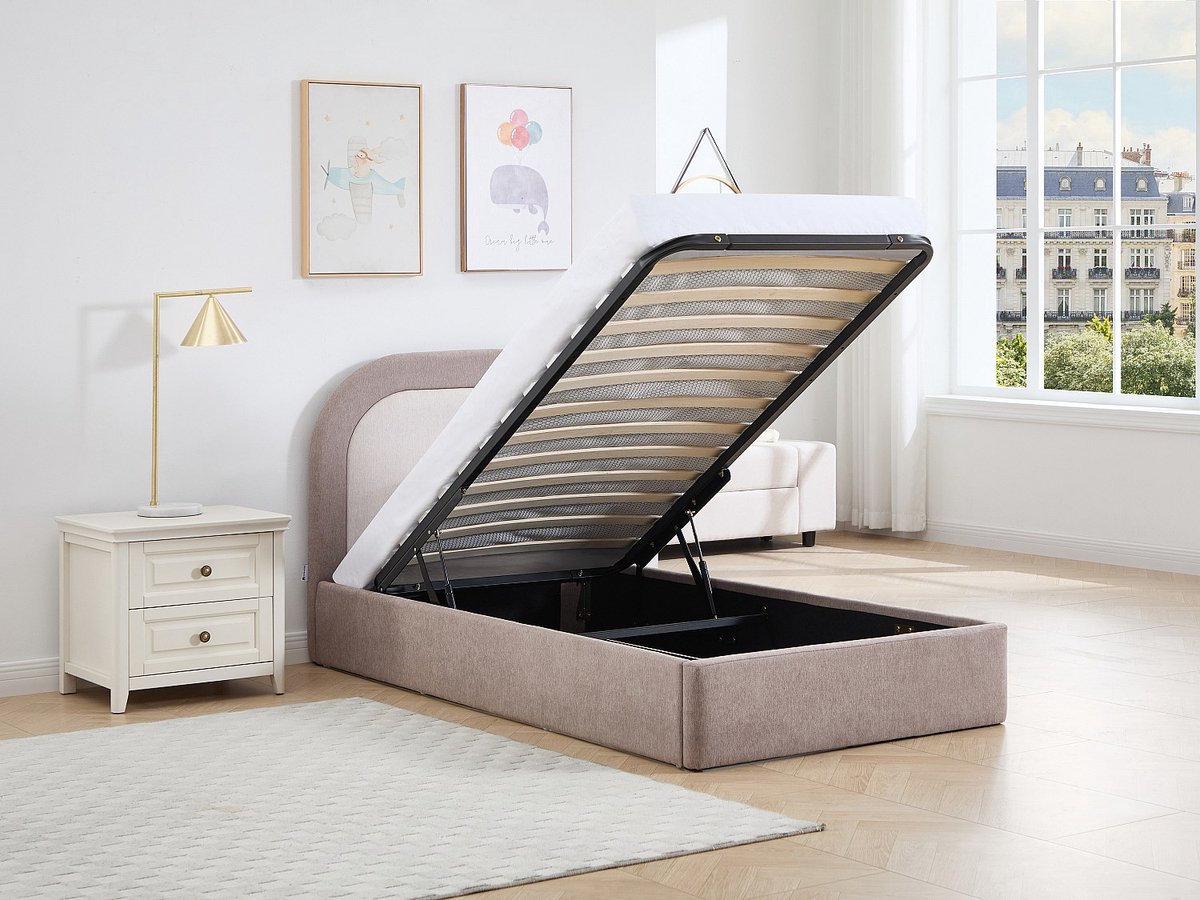 Vente-unique Bed met opbergruimte stof taupe, beige 90 x 190 cm