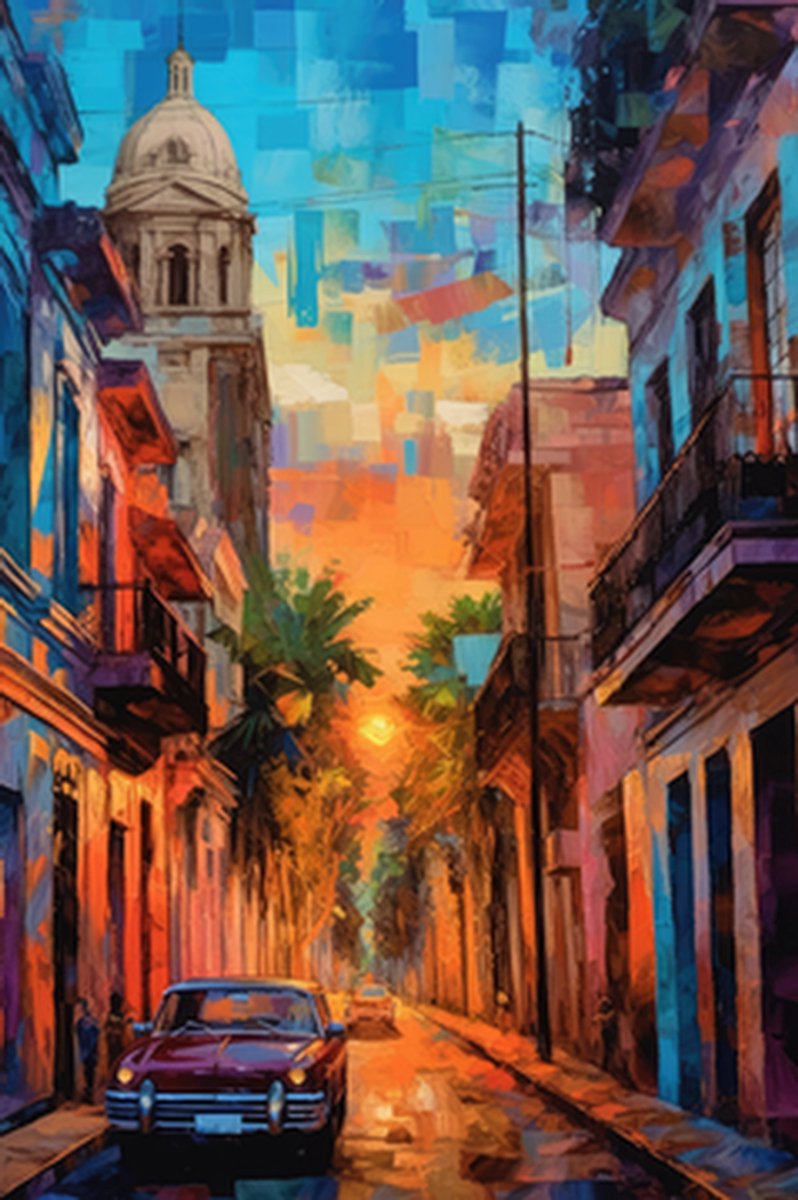 Havana Poster - Cuba - Natuur - Vakantie - Olieverf - Sfeer - Stad - posters - formaat 70x100cm - L402