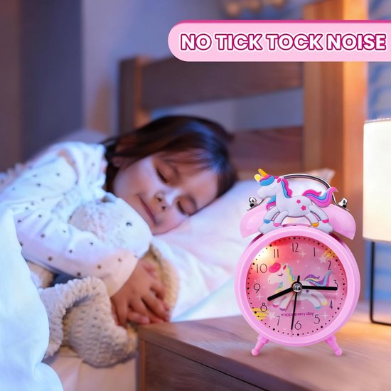 Kinderwekker Eenhoorn - Stille wekker - Wakker worden - Met nachtlampje - 12.5 cm - Roze — afbeelding 5