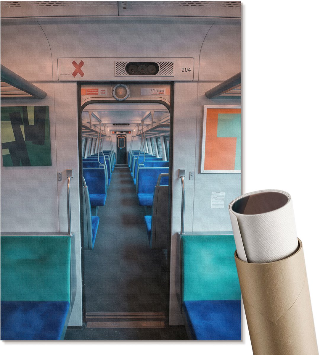 Coloray Polycanvas Wandposter - Stadsauto, Fotografie - A4 - Blauw Illustratie - Rechthoek - Wandkunstwerk - Woonkamer, Slaapkamer, Kantoor - Modern