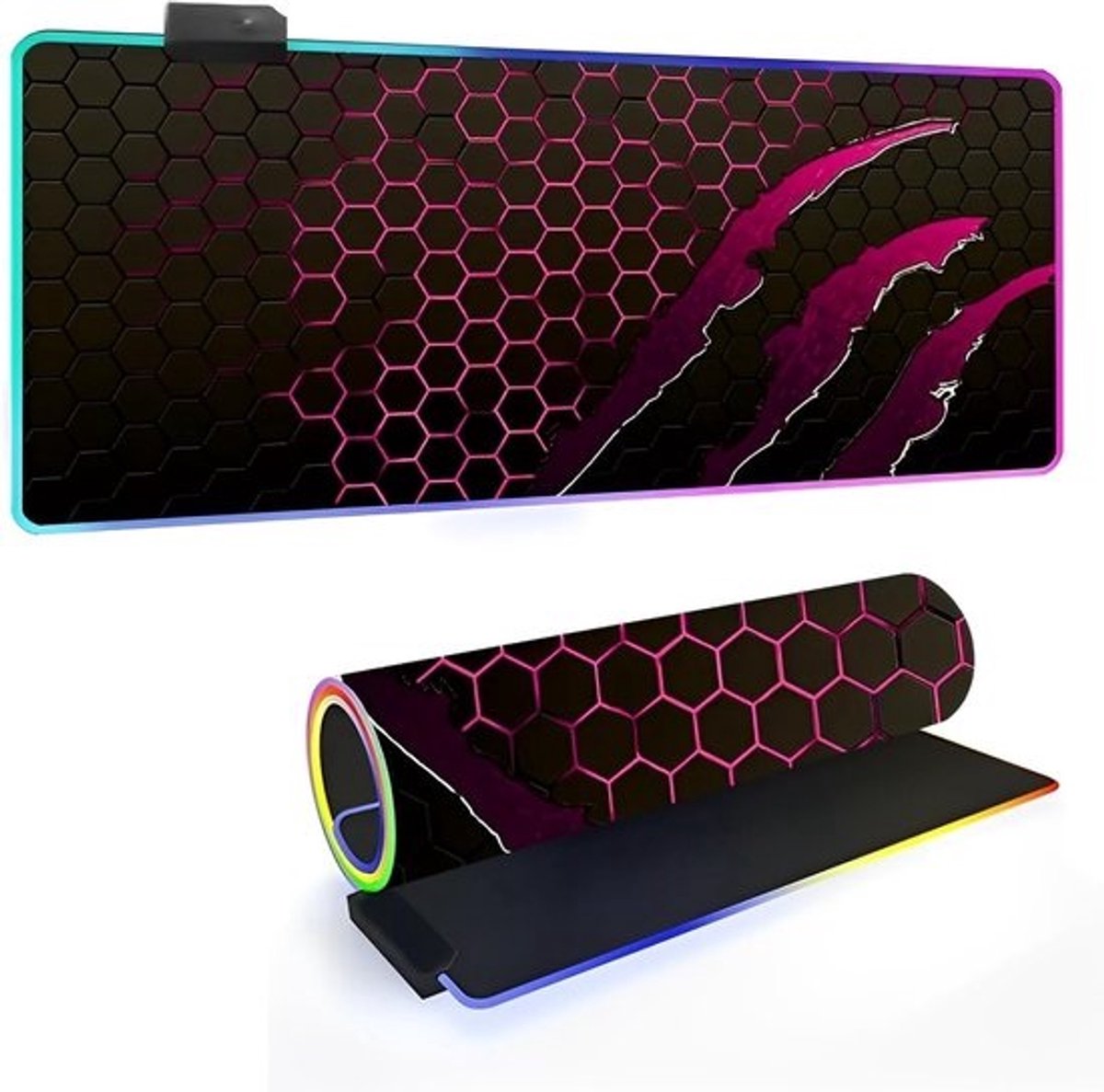 RGB Muismat - Verlichte Mat - Gaming Bureau - 14 Lichtstanden - 600x300mm - Roze
