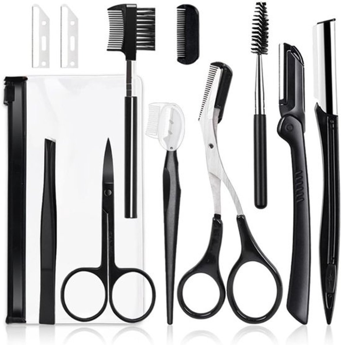 Wenkbrauw Pincet Set - Precisie Tools - Gezichtsverzorging - 11 Delig Inclusief Tas