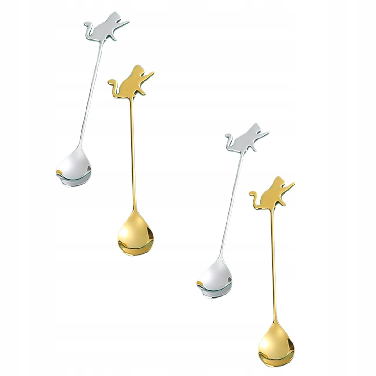 4x Gouden Koffielepels Katten - Stijlvol Cadeau voor Kattenliefhebbers