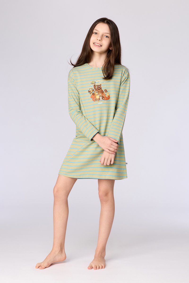 Woody Slaapkleedje blauw-groene streep - maat 152/12J