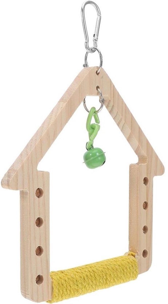 Vogelschommel met Kauwspeelgoed - Papegaaienschommel Vogelkooi - Vogelkooi Verrijking - Duurzame Houten Constructie - 19 x 18 x 2 cm