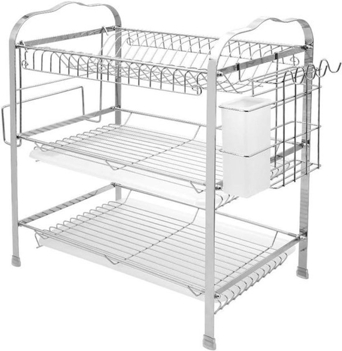 Afdruiprek Keuken - Droogrek Servies - Keuken Organiseren - Roestvrij Staal - 3 Niveaus - Zilver