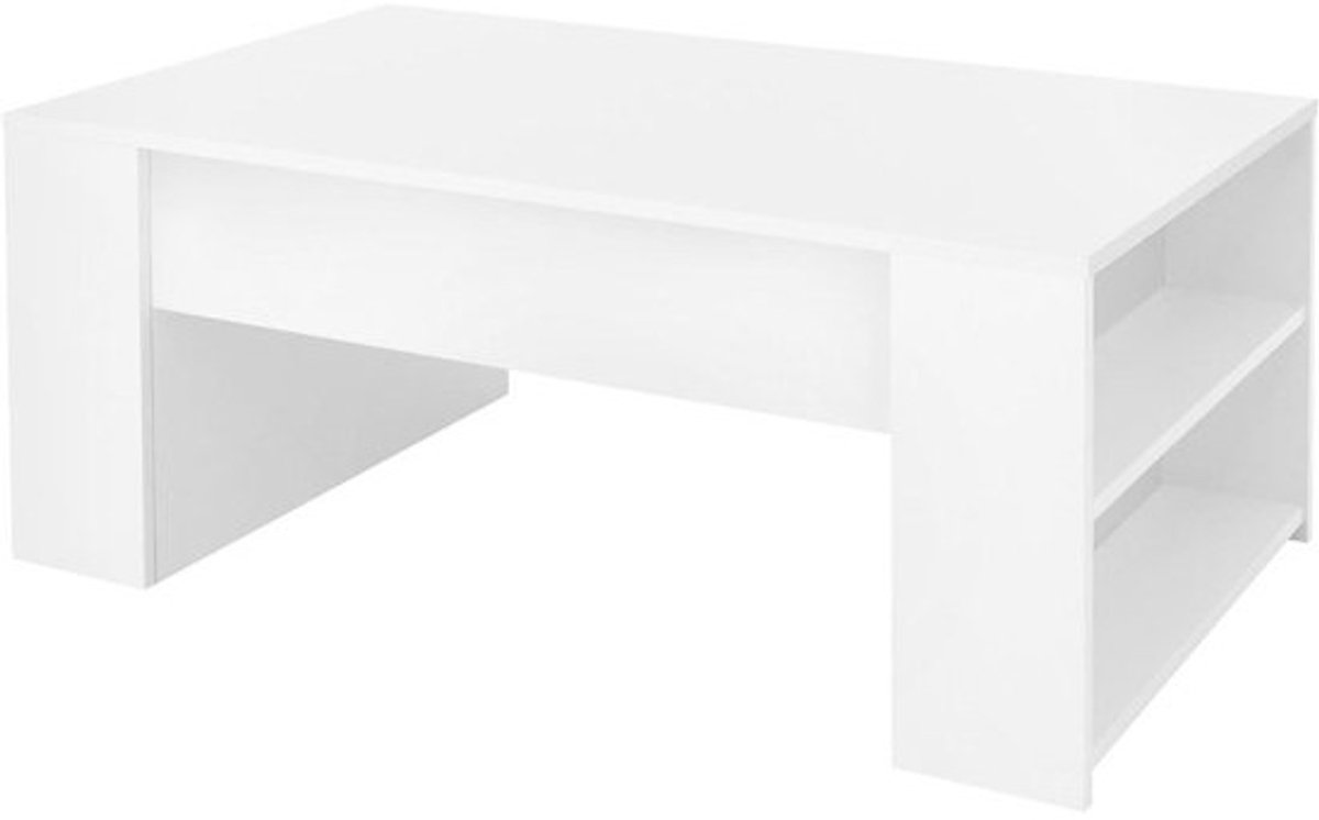 Salontafel Wit - Banktafel Bijzettafel - Woonkamer Inrichten - Met Opbergvakken - 100 x 60 x 42 cm - Wit