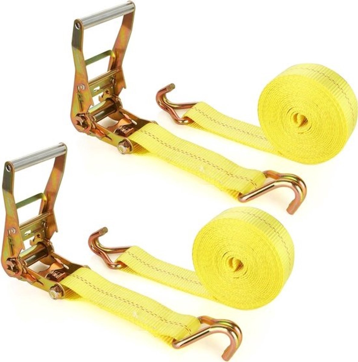 Ratelriemen Heavy Duty - Spanbanden Vastzetbanden - Vracht Vastzetten - Dubbele J-Haak - 2 inch x 6 meter - Geel