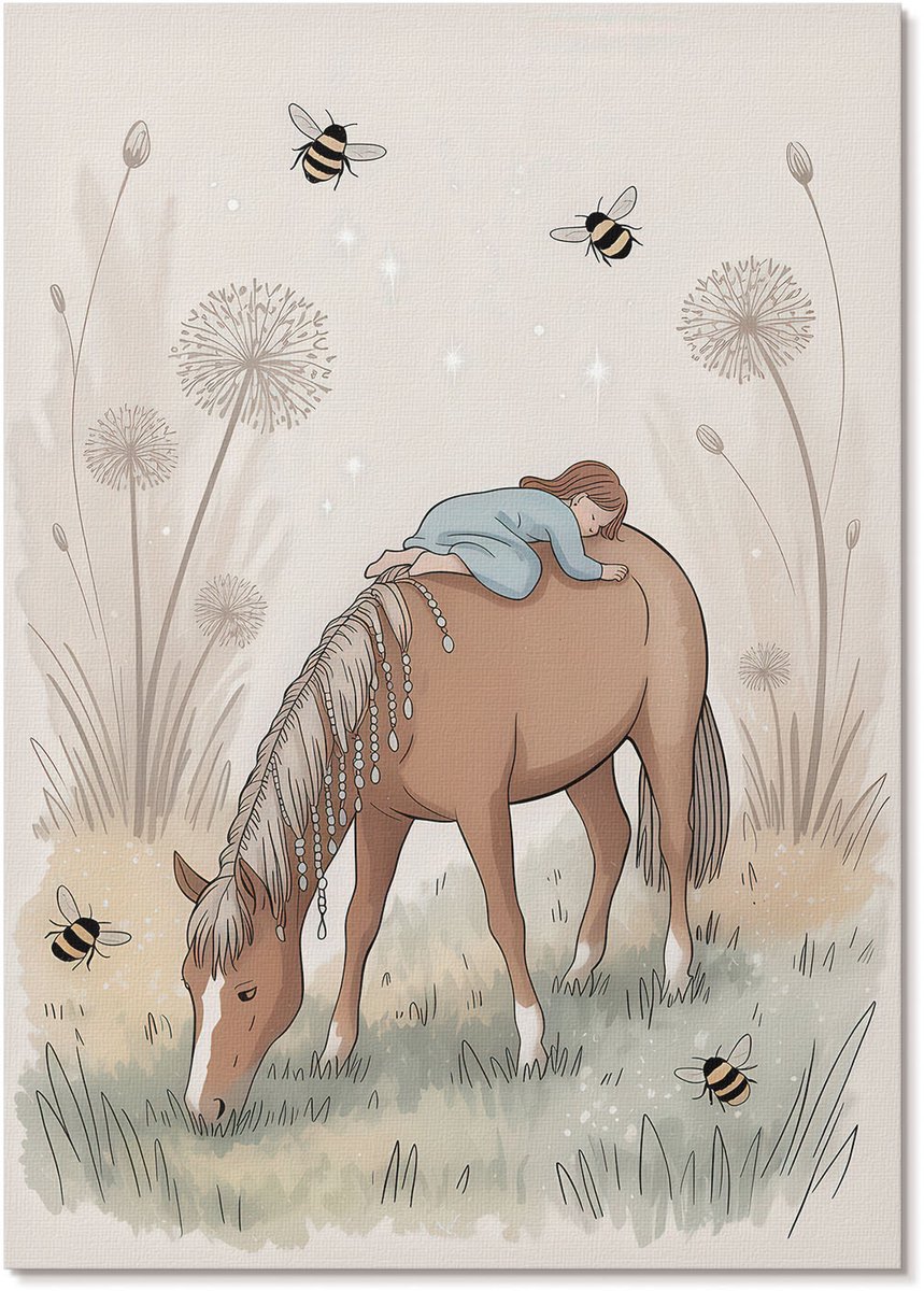 Tulup Polycanvas Poster - Tekening Van Een Paard, Illustratie - A4 - Beige Design - Rechthoek - Muurdecoratie - Woonkamer, Slaapkamer, Kantoor - Kinder