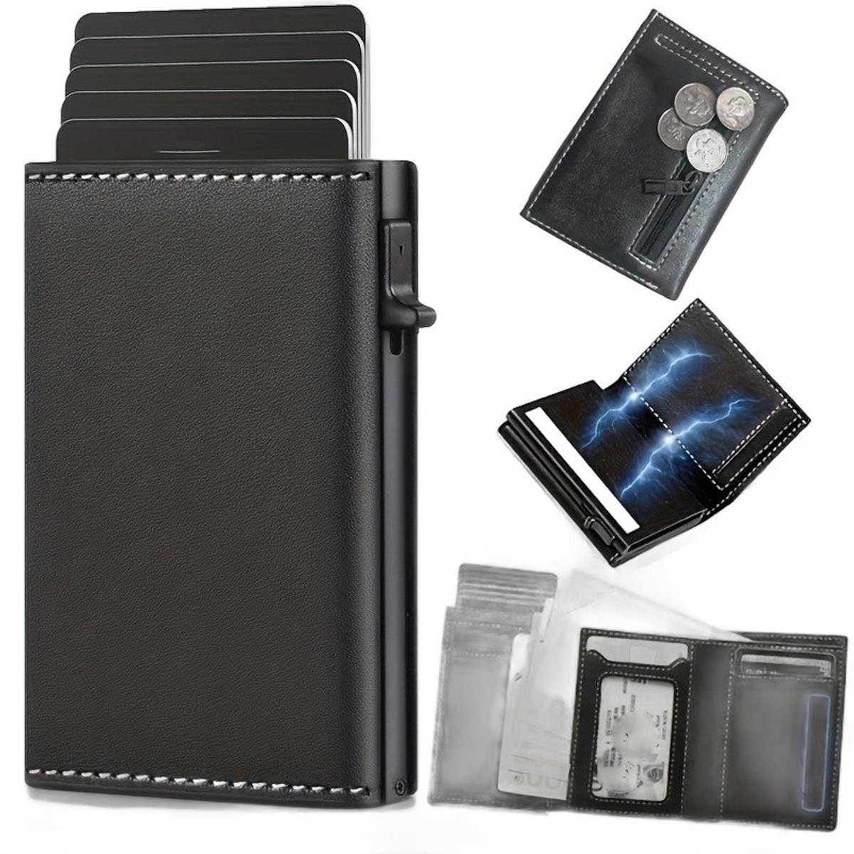 Currero Portomonee - Portemonnee Dames & Heren - RFID Anti Skim - Pasjeshouder - Klein Model - Met Rits - Kunstleer - Zwart
