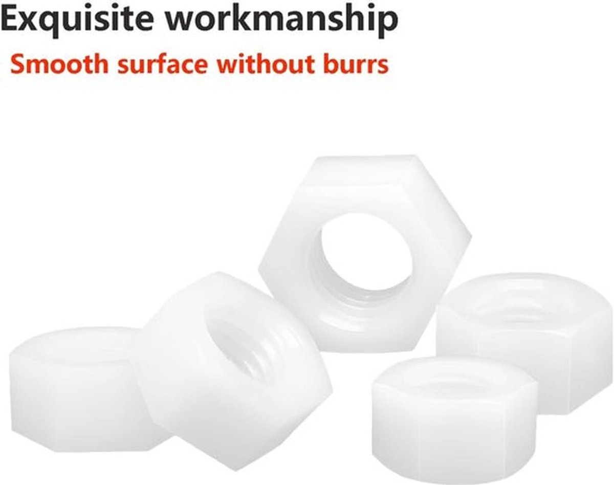 Nylon zeskantmoeren - M5 - Betrouwbare bevestiging - Wit - Borgmoeren - Voor elektrische en mechanische toepassingen - 25 stuks