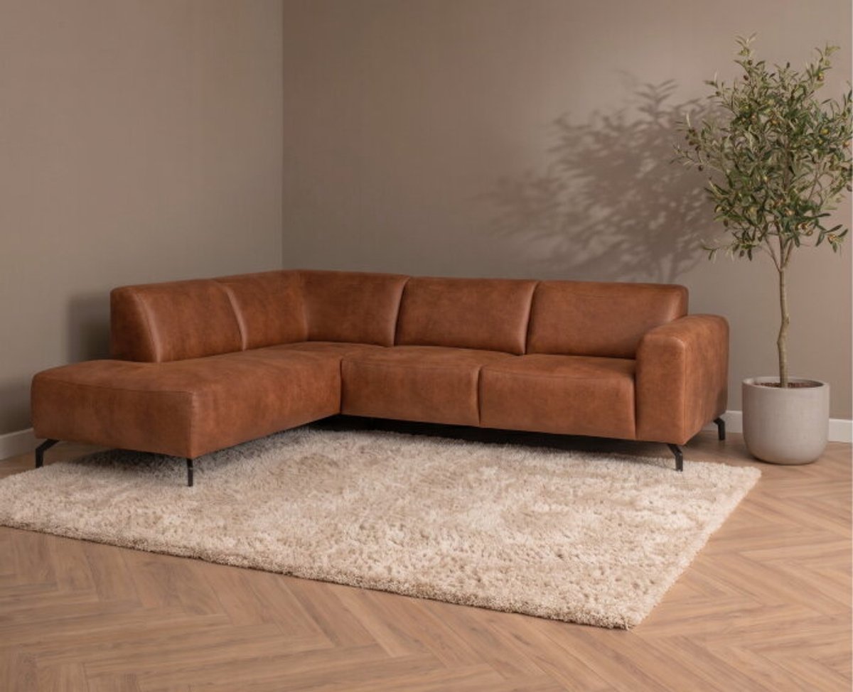 Hoekbank Bravino cognac - kentucky 09 lederlook – Ottomane links – 275x210 cm
