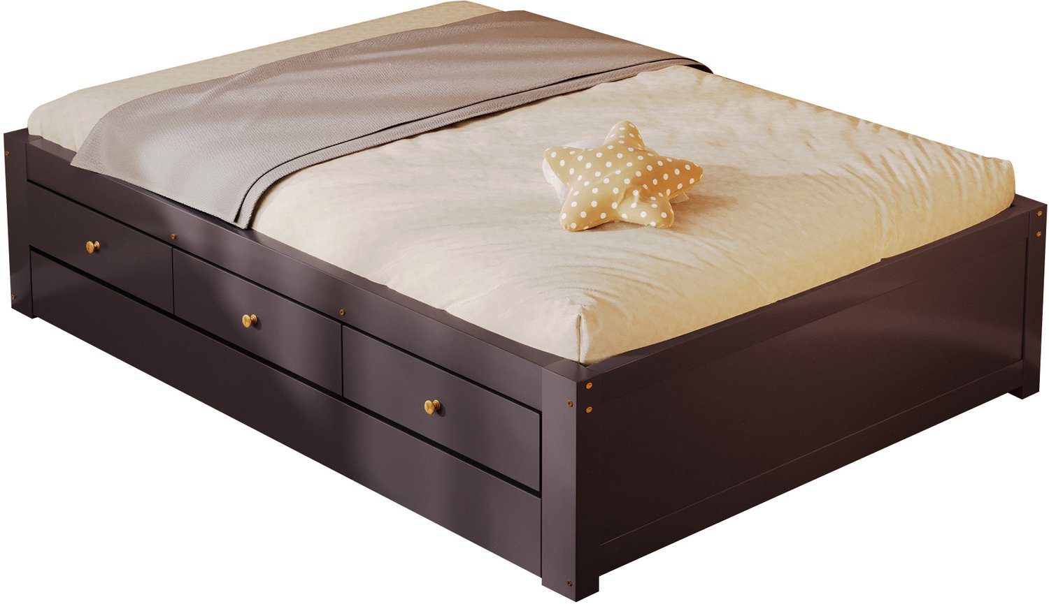 Merax Houten onderbed 90x200 cm - met 3 lades - bruin
