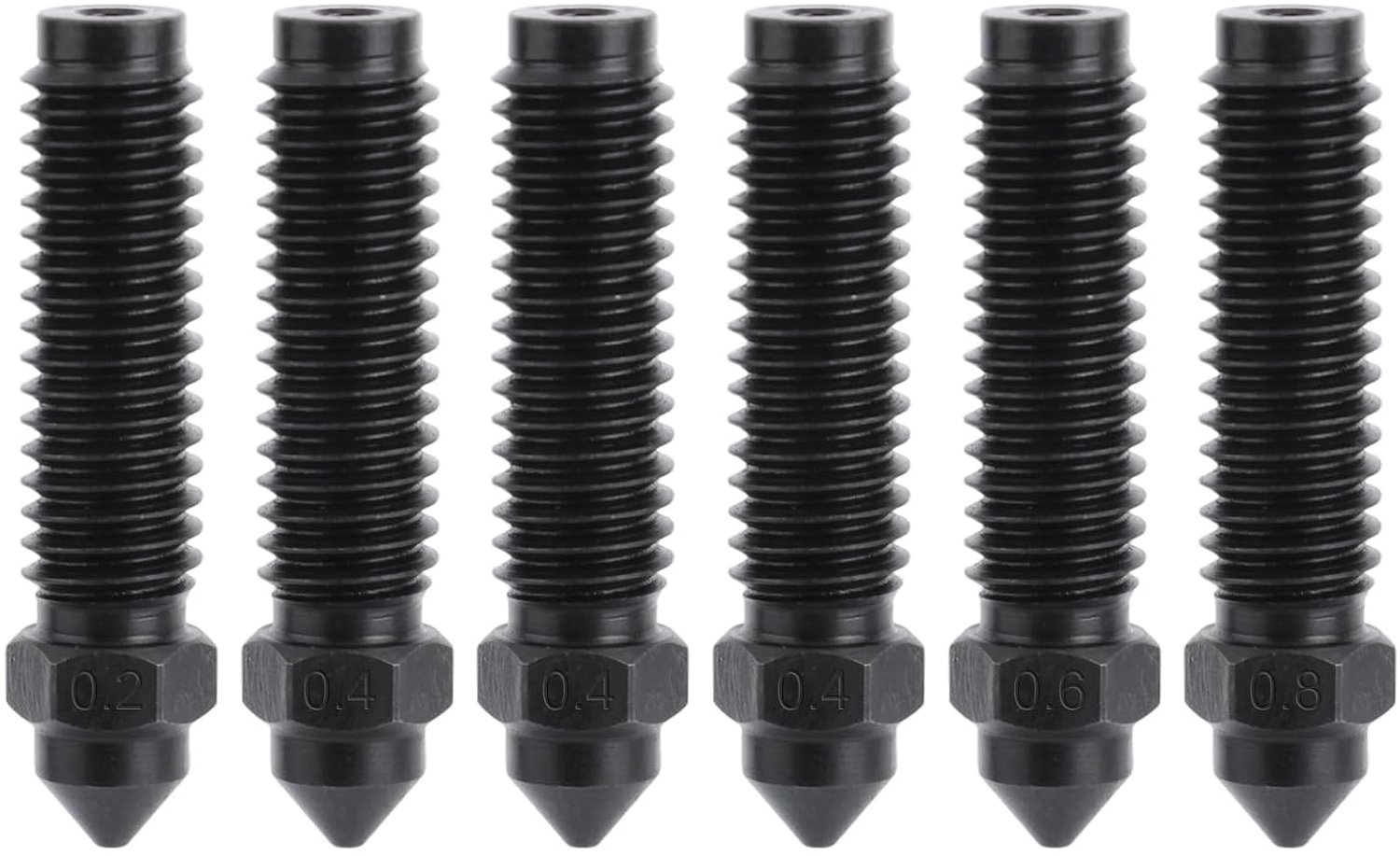 Geharde stalen nozzles 0,2/0,4/0,6/0,8mm - 6 stuks extruder nozzleset - slijtvast en hittebestendig - ServiceTopper